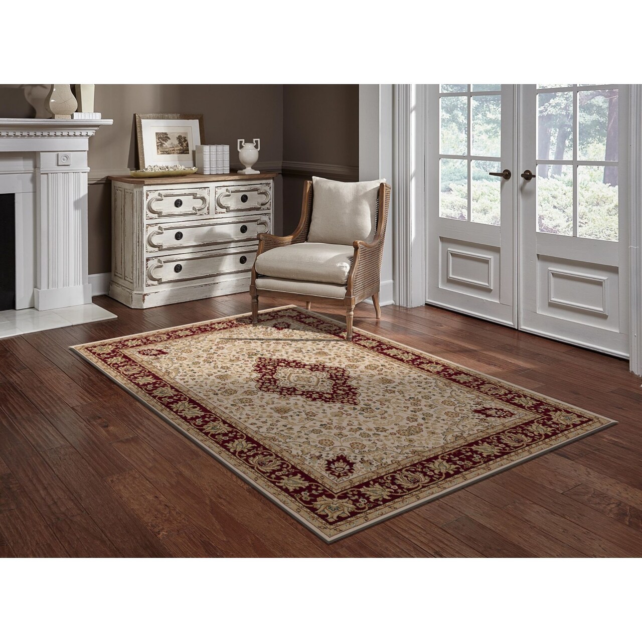 LBaiet 8' x 10' Beige and Red Classic Floral Rectangular Area Throw Rug
